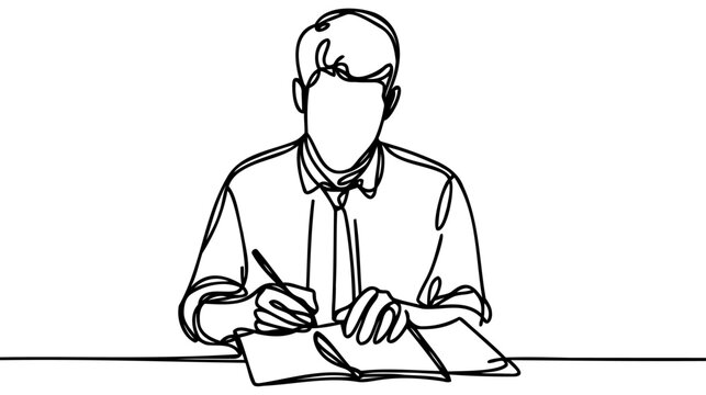 Man work writing. One line continuous single line art vector illustration