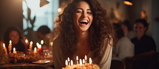 Woman celebrating birthday successfully with friends - Powered by Adobe