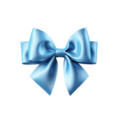 Blue bow ribbon, boy birthday gift decoration. Transparent background. 