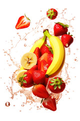 Strawberry and banana drink concept, transparent background. 