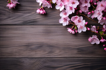 Naklejka na ściany i meble Empty wood background with flower for product display Ai generated