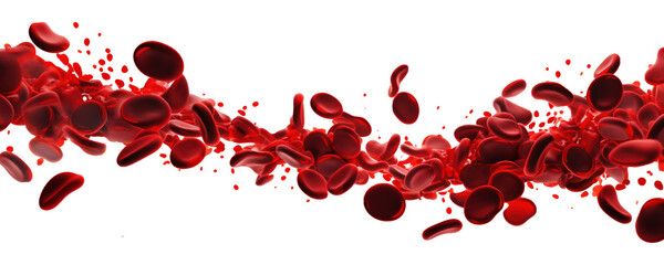 Erythrocytes blood cell stream isolated on transparent background. - obrazy, fototapety, plakaty