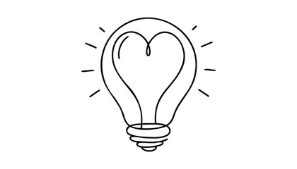 One continuous line drawing of shining lightbulb with power love icon logo emblem.