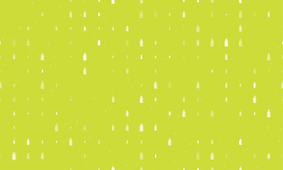 Seamless background pattern of evenly spaced white feeding bottle symbols of different sizes and opacity. Vector illustration on lime background with stars