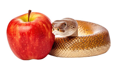 A serpent with an forbidden apple isolated on transparent background. - obrazy, fototapety, plakaty