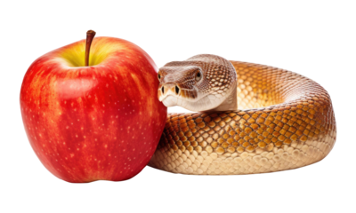 A serpent with an forbidden apple isolated on transparent background.