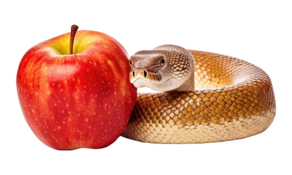 A serpent with an forbidden apple isolated on transparent background.