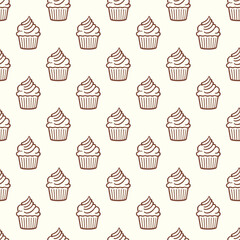 Cute cupcakes with cream seamless pattern background.