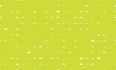 Seamless background pattern of evenly spaced white sofa symbols of different sizes and opacity. Vector illustration on lime background with stars