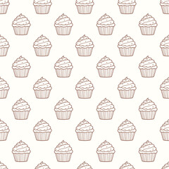 Cute cupcakes with cream seamless pattern background.