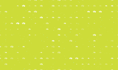 Seamless background pattern of evenly spaced white playing cards symbols of different sizes and opacity. Vector illustration on lime background with stars