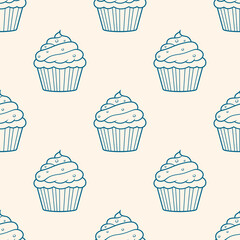 Cute cupcakes with cream seamless pattern background.