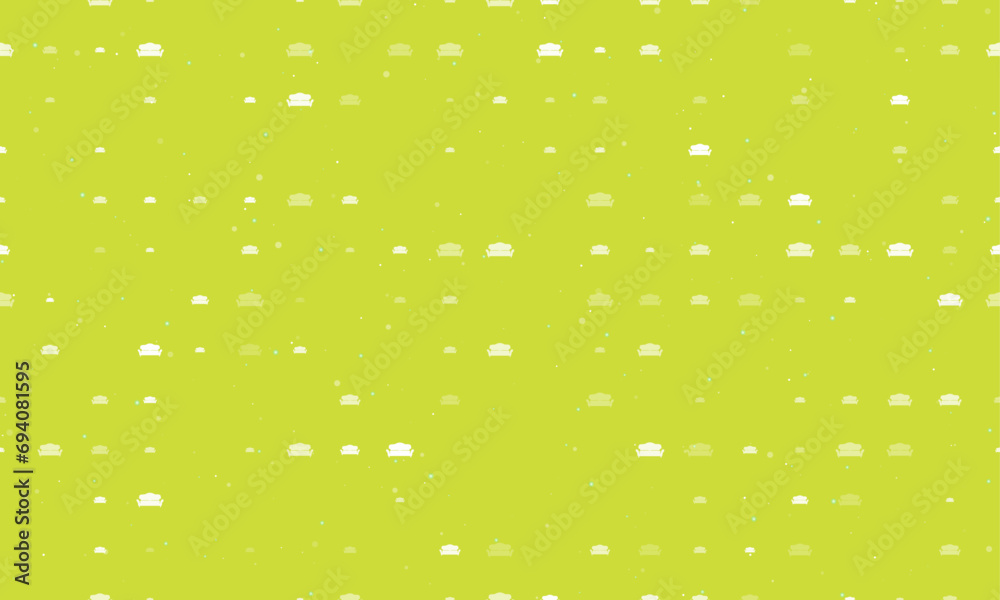 Poster seamless background pattern of evenly spaced white sofa symbols of different sizes and opacity. vect