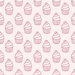 Cute cupcakes with cream seamless pattern background.