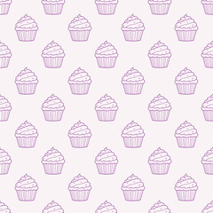 Cute cupcakes with cream seamless pattern background.