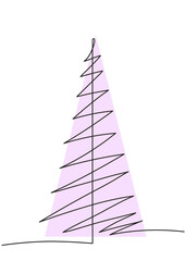 Isolated vector simplified Christmas tree in pink color with one line