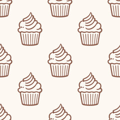 Cute cupcakes with cream seamless pattern background.