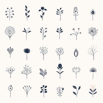 A collection of minimalist vector logos, timeless whimsical logos for florist shop, simple shapes and lines, white background