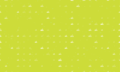 Seamless background pattern of evenly spaced white scooter symbols of different sizes and opacity. Vector illustration on lime background with stars