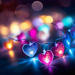 Eine schöne Lichterkette mit leuchtenden Herzen