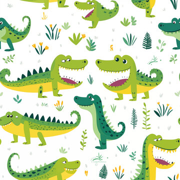 hand drawn seamless pattern with animals cute crocodiles for kids