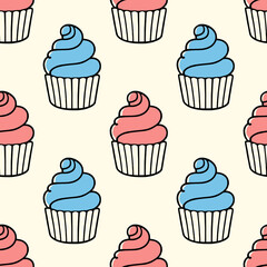 Cute cupcakes with cream seamless pattern background.