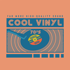 Typographic vector illustation of vynl record and music theme .  t shirt graphics