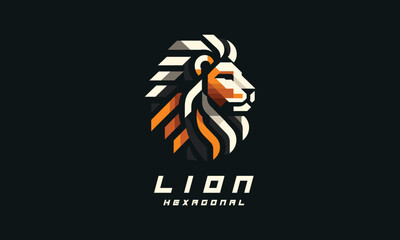 Flat minimal lion geometric logo design  - obrazy, fototapety, plakaty