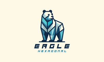 Flat minimal bear, polar bear geometric logo design 