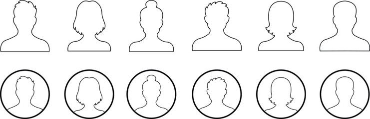 user profile, person icon in line set isolated in transparent background Suitable for social media man, women profiles, screensavers depicting male and female face silhouettes vector for apps website - obrazy, fototapety, plakaty