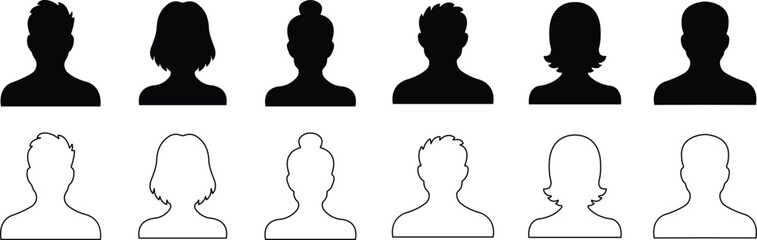 user profile, person icon in flat, line set isolated in transparent background Suitable for social media man, women profiles, screensavers depicting male, female face silhouettes vector apps website - obrazy, fototapety, plakaty