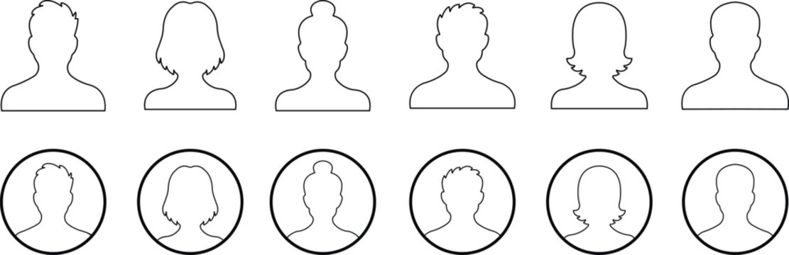 user profile, person icon in line set isolated in transparent background Suitable for social media man, women profiles, screensavers depicting male and female face silhouettes vector for apps website