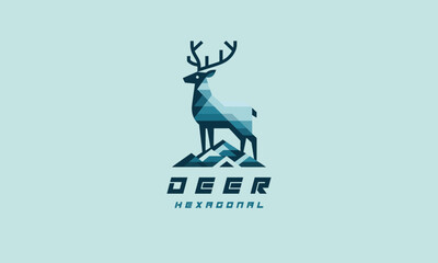 Flat minimal deer hexagonal logo design 