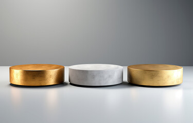 Trio de Pedestales de Lujo en Oro y Plata para Exhibición de Productos