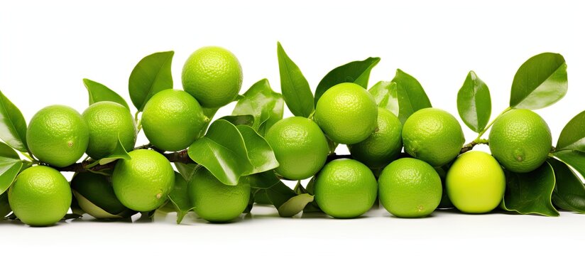 Lime citrus tree, found in Asia and Central America, grows 3-6 meters with thorny branches, oval leaves, and small petioles.