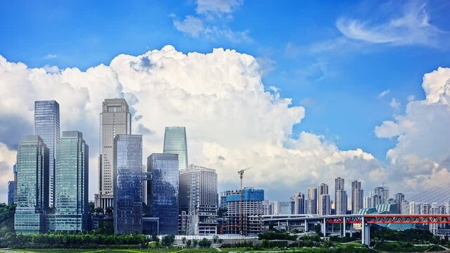 Time-lapse of Chongqing city skyline and natural scenery in China. Creative category video without architectural logos