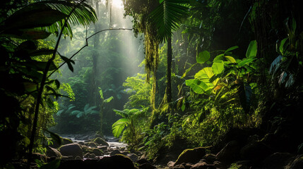 Photography of a rainforest, focus on biodiversity and ecosystems