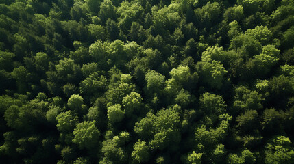 lush tree tops, bright and dark greens, sunlight patterns, peaceful seclusion, bird's eye view, high resolution, drone, natural majesty