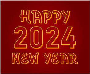 Happy New Year 2024 Abstract Red And Yellow Graphic Design Vector Logo Symbol Illustration