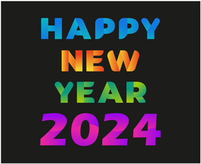 Fototapeta na wymiar Happy New Year 2024 Abstract Multicolor Graphic Design Vector Logo Symbol Illustration With Black Background