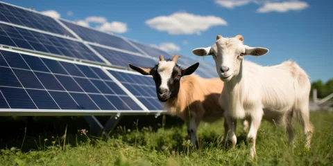 Badezimmer Foto Rückwand Modern farm, grazing goats and sheep under solar panel system © Instacraft.Studio