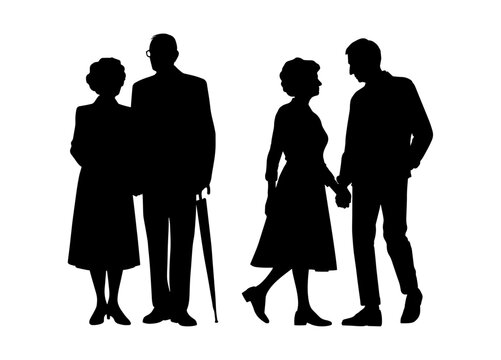 Vector illustration. Silhouette of a couple in love. Set of people.