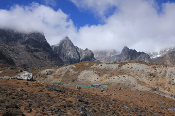 Lodges in Zonglha, place below Cho La pass, Nepal.