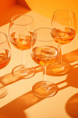 liqueur glasses with ice on an orange background
