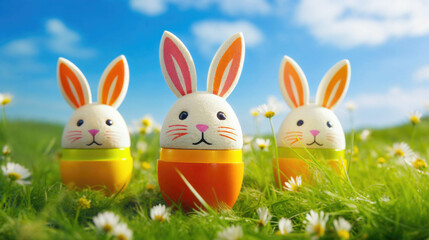 Obraz premium Easter Egg Bunny Crafts in Spring Meadow, Festive Holiday Decoration Concept