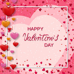 Valentine's Day elegant vector illustration. Pink background with hearts and lettering
