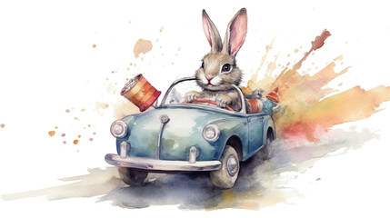 bunny driving a car