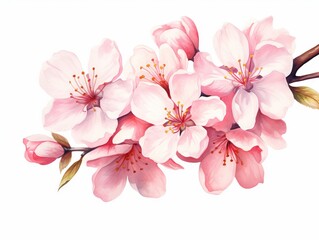 Fototapeta na wymiar Minimalistic Superb Watercolor Illustration of a Pink Cherry Tree Blossom Flowers Blooming in Spring Easter Sunrise AI Generated