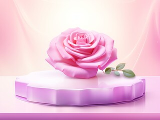 Minimalistic Superb Watercolor Illustration of a Podium Background Flower Rose Product Pink 3D Spring Table Beauty Stand AI Generated