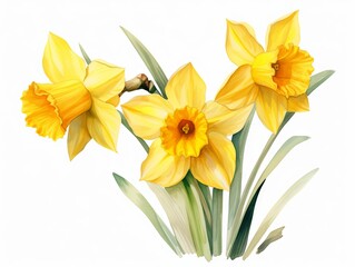 Minimalistic Watercolor Illustration of Pretty Daffodils for Spring AI Generated
